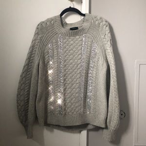 J. Crew cable-knit crewneck wool blend sweater